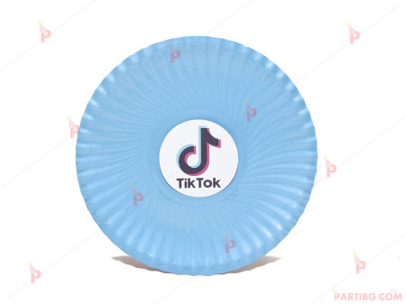 Чинийки едноцветни в синьо с декор ТикТок / TikTok