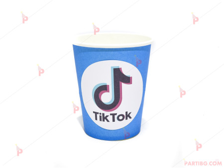 Чашки едноцветни в синьо с декор ТикТок / TikTok