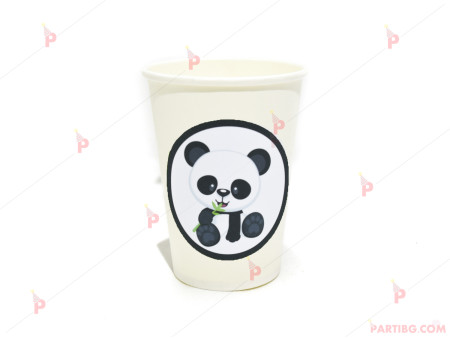 Чашки едноцветни в бяло с декор Панда