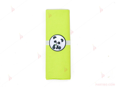 Салфетка едноцветна в зелено и декор Панда