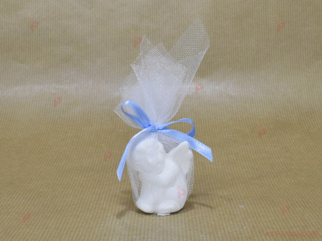 Подаръче за гост - бяло керамично ангелче в синьо