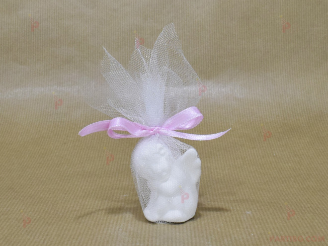 Подаръче за гост - бяло керамично ангелче в розово