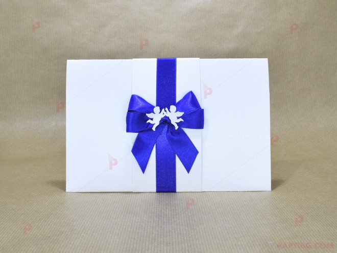 Плик за пари бял със синя лента и панделка | PARTIBG.COM