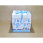 Подаръчна кутия в бяло със син декор Baby - 15см | PARTIBG.COM