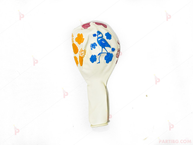 Балони 5бр. бели с цветен печат фламинго | PARTIBG.COM