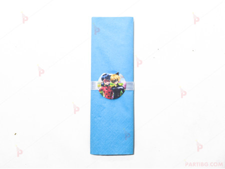 Салфетка едноцветна в синьо и тематичен декор Калинката и Черния котарак / Miraculous
