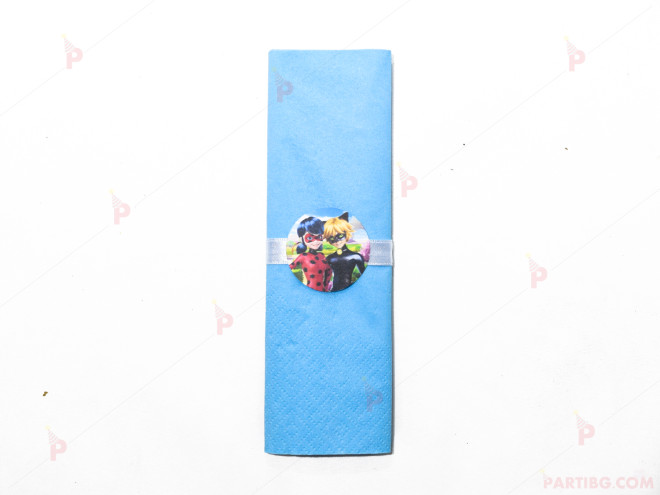 Салфетка едноцветна в синьо и тематичен декор Калинката и Черния котарак / Miraculous | PARTIBG.COM