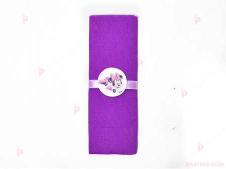 Салфетка едноцветна в лилаво и тематичен декор Мини Маус / Minnie Mousee 2