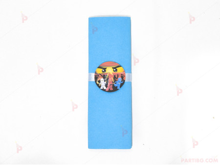 Салфетка едноцветна в синьо и тематичен декор Нинджаго / Ninjago