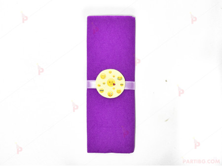 Салфетка едноцветна в лилаво и тематичен декор Усмивки / Emoji
