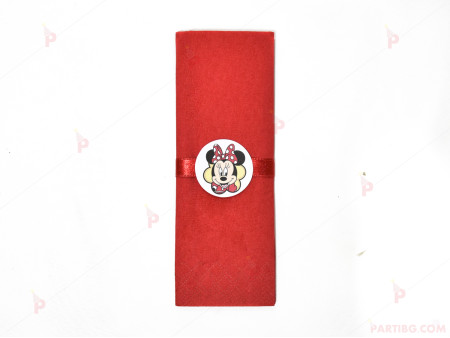 Салфетка едноцветна в червено и тематичен декор Мини Маус / Minnie Mousee