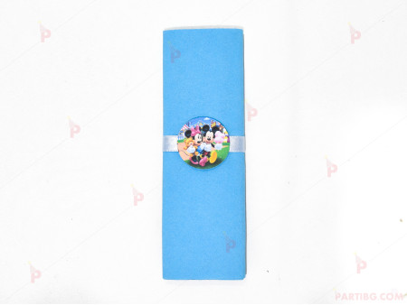 Салфетка едноцветна в синьо и тематичен декор Мини и Мики Маус