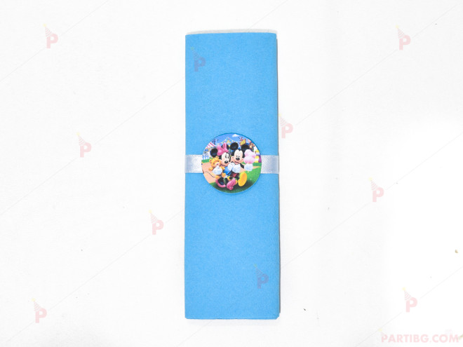 Салфетка едноцветна в синьо и тематичен декор Мини и Мики Маус | PARTIBG.COM