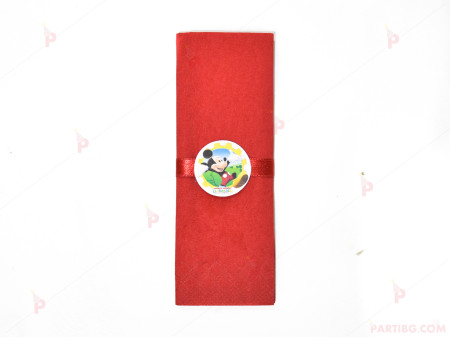 Салфетка едноцветна в червено и тематичен декор Мики Маус / Mickey Mousee