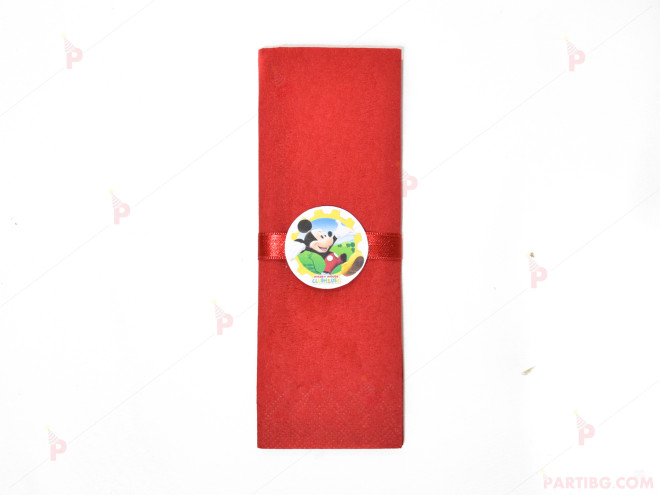 Салфетка едноцветна в червено и тематичен декор Мики Маус / Mickey Mousee | PARTIBG.COM