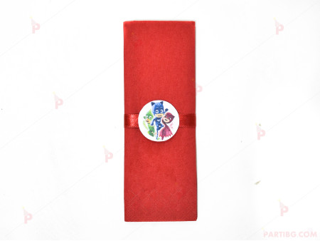 Салфетка едноцветна в червено и тематичен декор Пи джей маск/ PJ MASKS