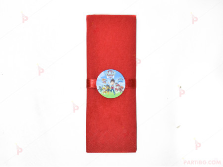 Салфетка едноцветна в червено и тематичен декор Пес Патрул / Paw Patrol