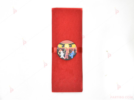 Салфетка едноцветна в червено и тематичен декор Нинджаго / Ninjago