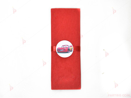 Салфетка едноцветна в червено и тематичен декор Колите / Cars