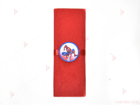 Салфетка едноцветна в червено и тематичен декор Спайдърмен