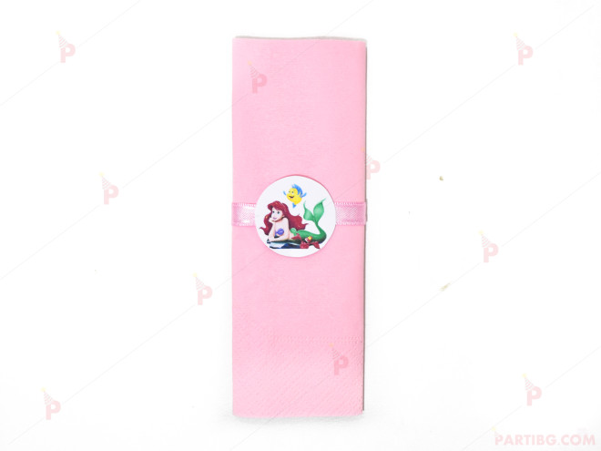 Салфетка едноцветна в розово и тематичен декор Ариел / The Little Mermaid | PARTIBG.COM