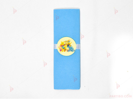 Салфетка едноцветна в синьо и тематичен декор Мечо Пух / Winnie-the-Pooh