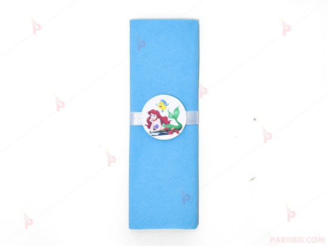 Салфетка едноцветна в синьо и тематичен декор Ариел / The Little Mermaid | PARTIBG.COM