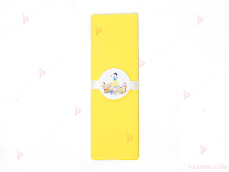 Салфетка едноцветна в жълто и тематичен декор Снежанка и седемте джуджета