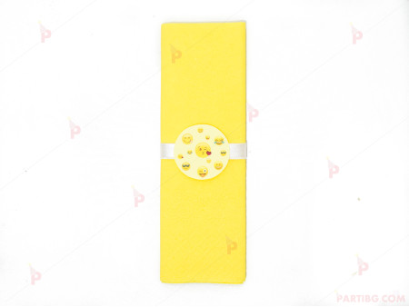 Салфетка едноцветна в жълто и тематичен декор Усмивки / Emoji