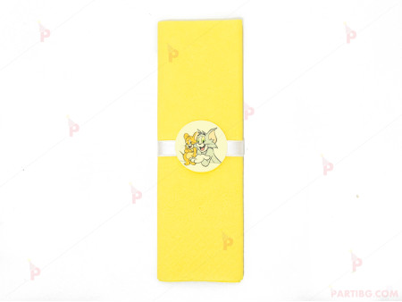 Салфетка едноцветна в жълто и тематичен декор Том и Джери / Tom and Jerry 2