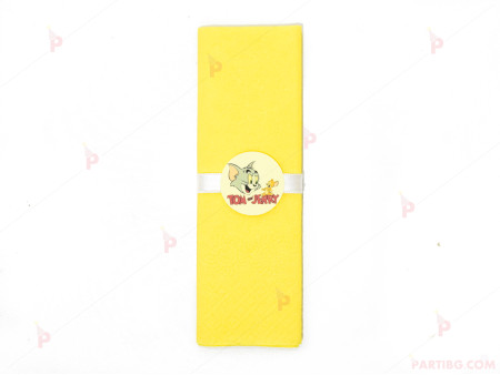 Салфетка едноцветна в жълто и тематичен декор Том и Джери / Tom and Jerry