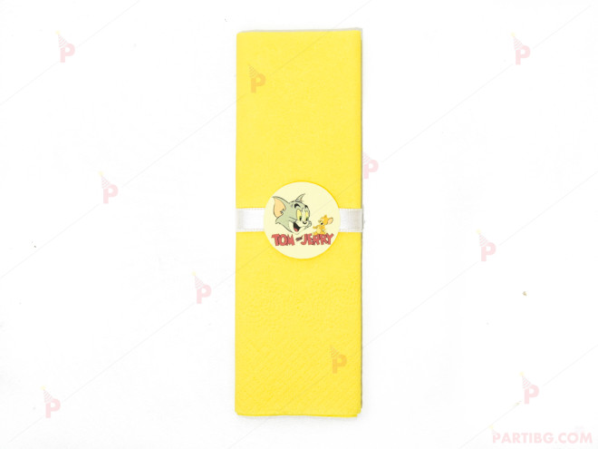 Салфетка едноцветна в жълто и тематичен декор Том и Джери / Tom and Jerry | PARTIBG.COM