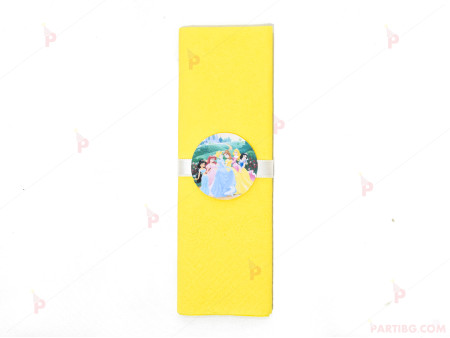 Салфетка едноцветна в жълто и тематичен декор Принцеси/ Princess 2