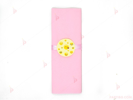 Салфетка едноцветна в розово и тематичен декор Усмивки / Emoji