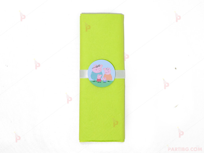 Салфетка едноцветна в зелено и тематичен декор Пепа пиг/ Peppa Pig | PARTIBG.COM