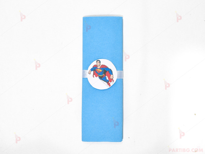 Салфетка едноцветна в синьо и тематичен декор Супермен / Superman | PARTIBG.COM