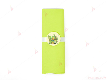 Салфетка едноцветна в зелено и тематичен декор Костенурките нинджа / Turtles