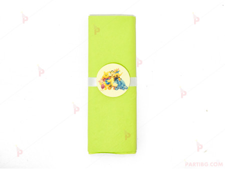 Салфетка едноцветна в зелено и тематичен декор Мечо Пух / Winnie-the-Pooh