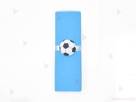 Салфетка едноцветна в синьо и тематичен декор футболна топка