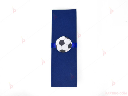 Салфетка едноцветна в тъмно синьо и тематичен декор футболна топка