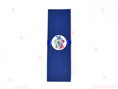 Салфетка едноцветна в тъмно синьо и тематичен декор Пи джей маск/ PJ MASKS