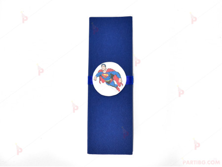 Салфетка едноцветна в тъмно синьо и тематичен декор Супермен / Superman