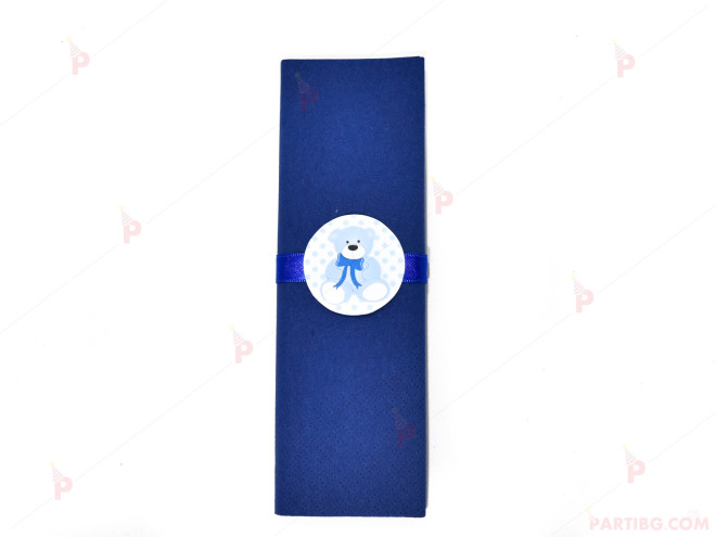 Салфетка едноцветна в тъмно синьо и тематичен декор синьо мече | PARTIBG.COM