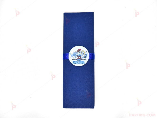 Салфетка едноцветна в тъмно синьо и тематичен декор Смърфовете / The smurfs | PARTIBG.COM