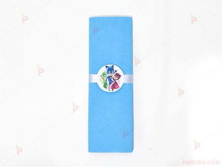 Салфетка едноцветна в синьо и тематичен декор Пи джей маск/ PJ MASKS