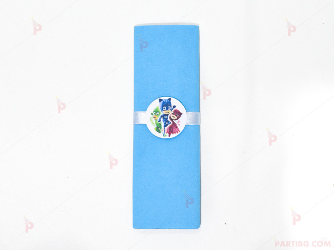 Салфетка едноцветна в синьо и тематичен декор Пи джей маск/ PJ MASKS | PARTIBG.COM