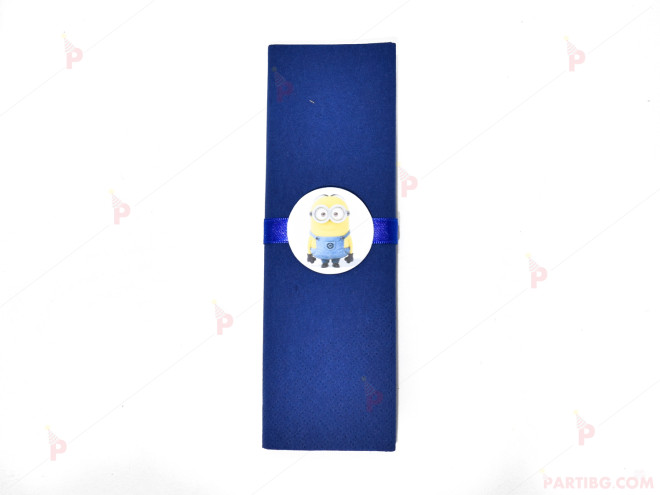 Салфетка едноцветна в тъмно синьо и тематичен декор Миньони / Minions | PARTIBG.COM