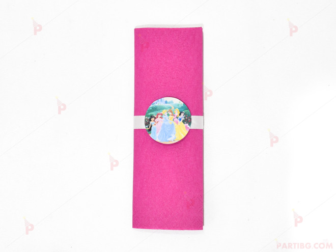 Салфетка едноцветна в циклама и тематичен декор Принцеси/ Princess 2 | PARTIBG.COM