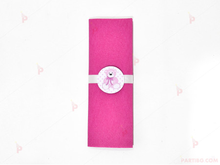 Салфетка едноцветна в циклама и тематичен декор розово мече