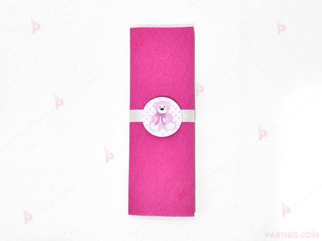 Салфетка едноцветна в циклама и тематичен декор розово мече | PARTIBG.COM